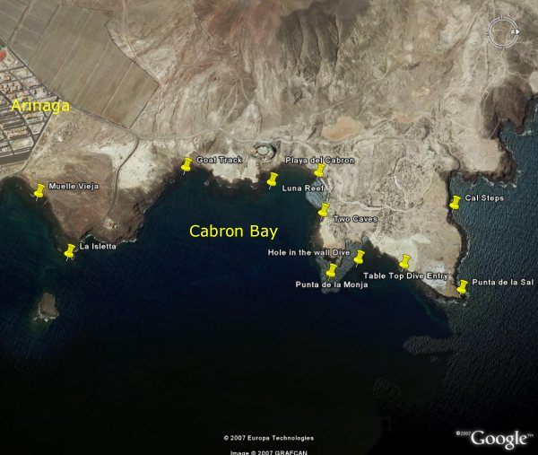 Karte der Tauchplätze im Meeres-Reservat El Cabrón, Gran Canaria, Kanarische Inseln, Spanien