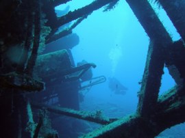 The wreck of the Cermona II outside Mogan harbour in Gran Canaria