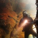 scuba diver in cave underwater in Gran Canaria